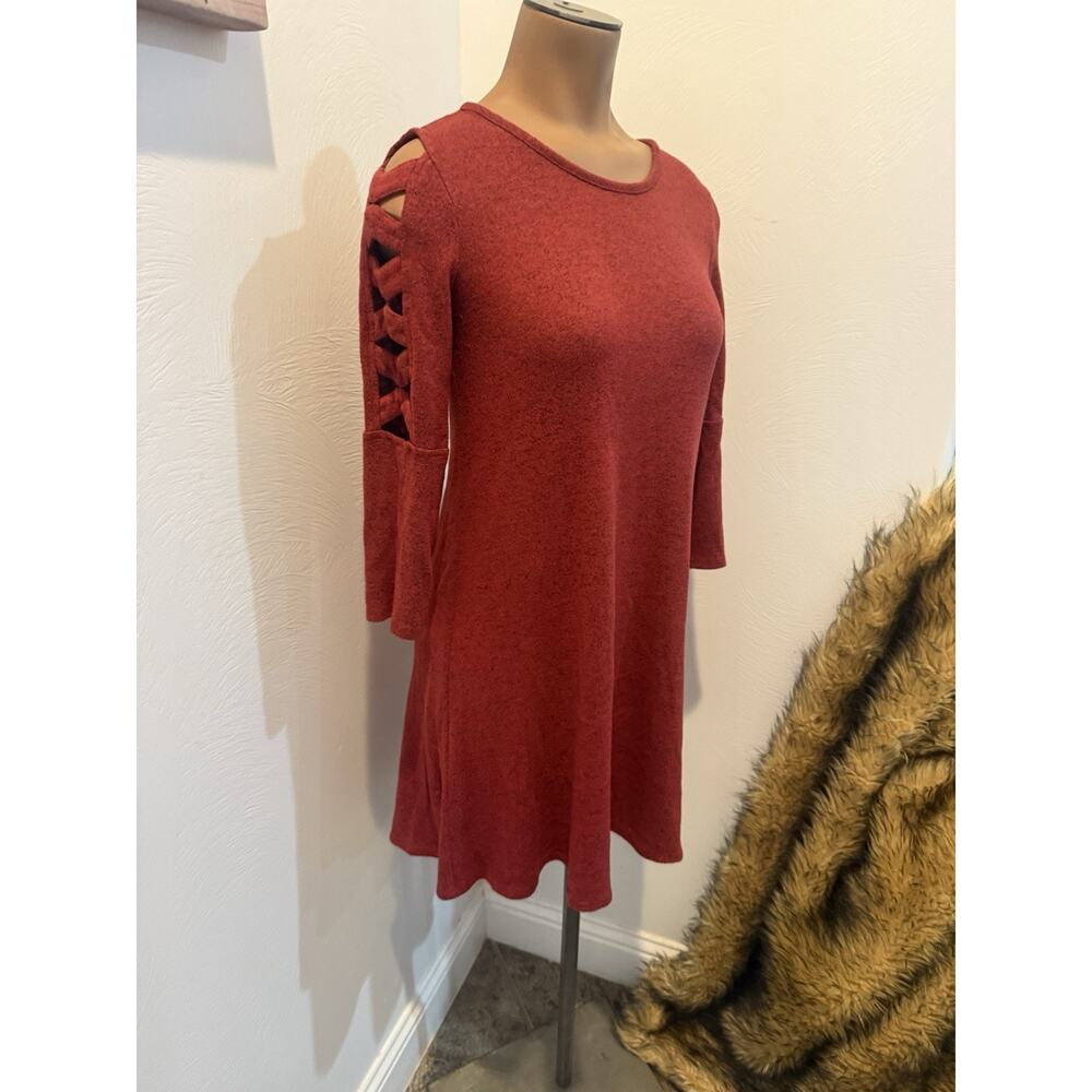 Womens Rust Orange Burgandy Midi Shift Dress Cut Out Sleeves By & By Smal